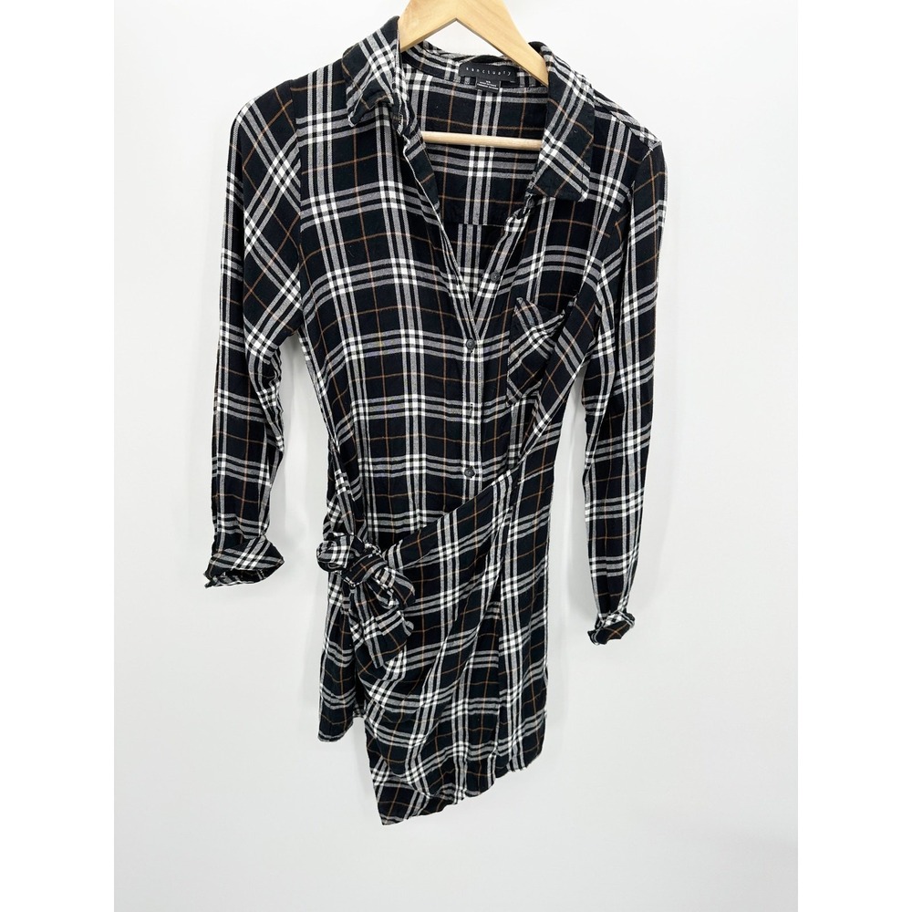 Sanctuary Ani Rebel Plaid Black Button Front Mini Dress Women XS D1070-ZRF571